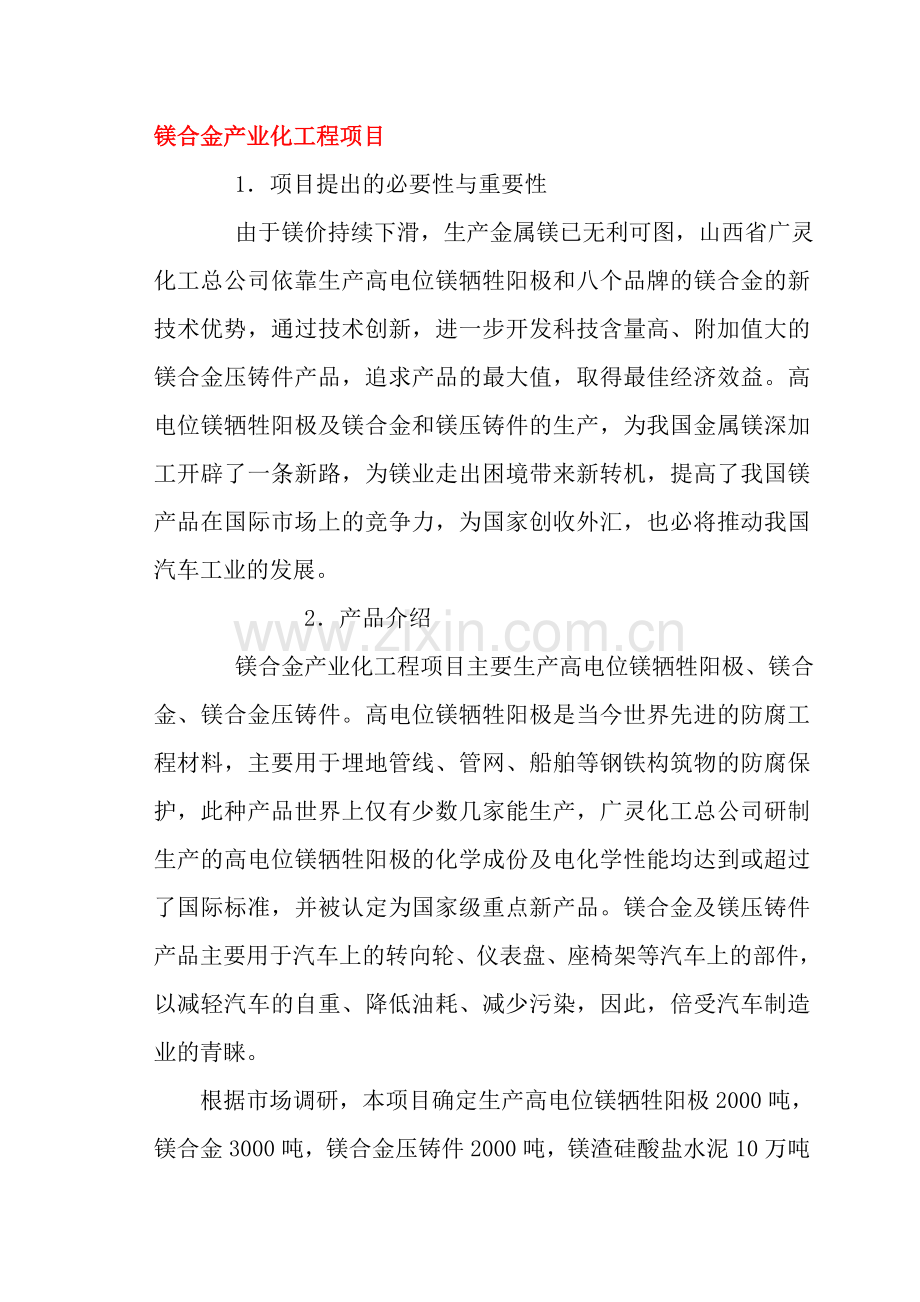 镁合金产业化工程可行性论证报告.doc_第1页