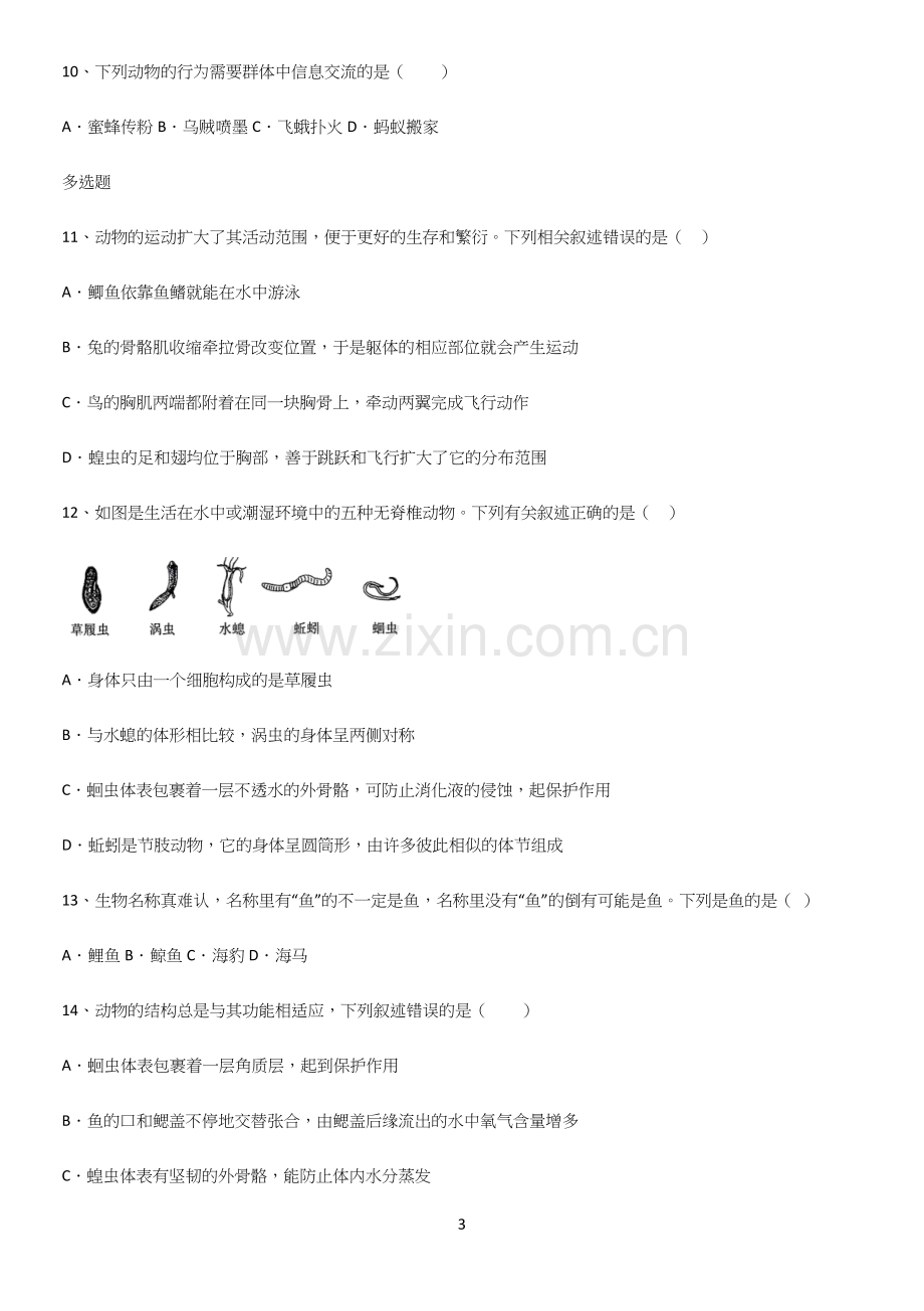 通用版初中生物八年级上册第五单元生物圈中的其他生物高频考点知识梳理.docx_第3页