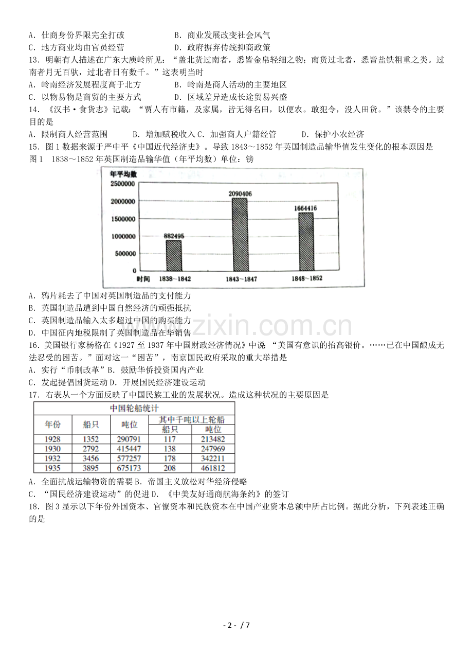 必修二各地高考历史真题选择题汇编(附参考答案).doc_第2页