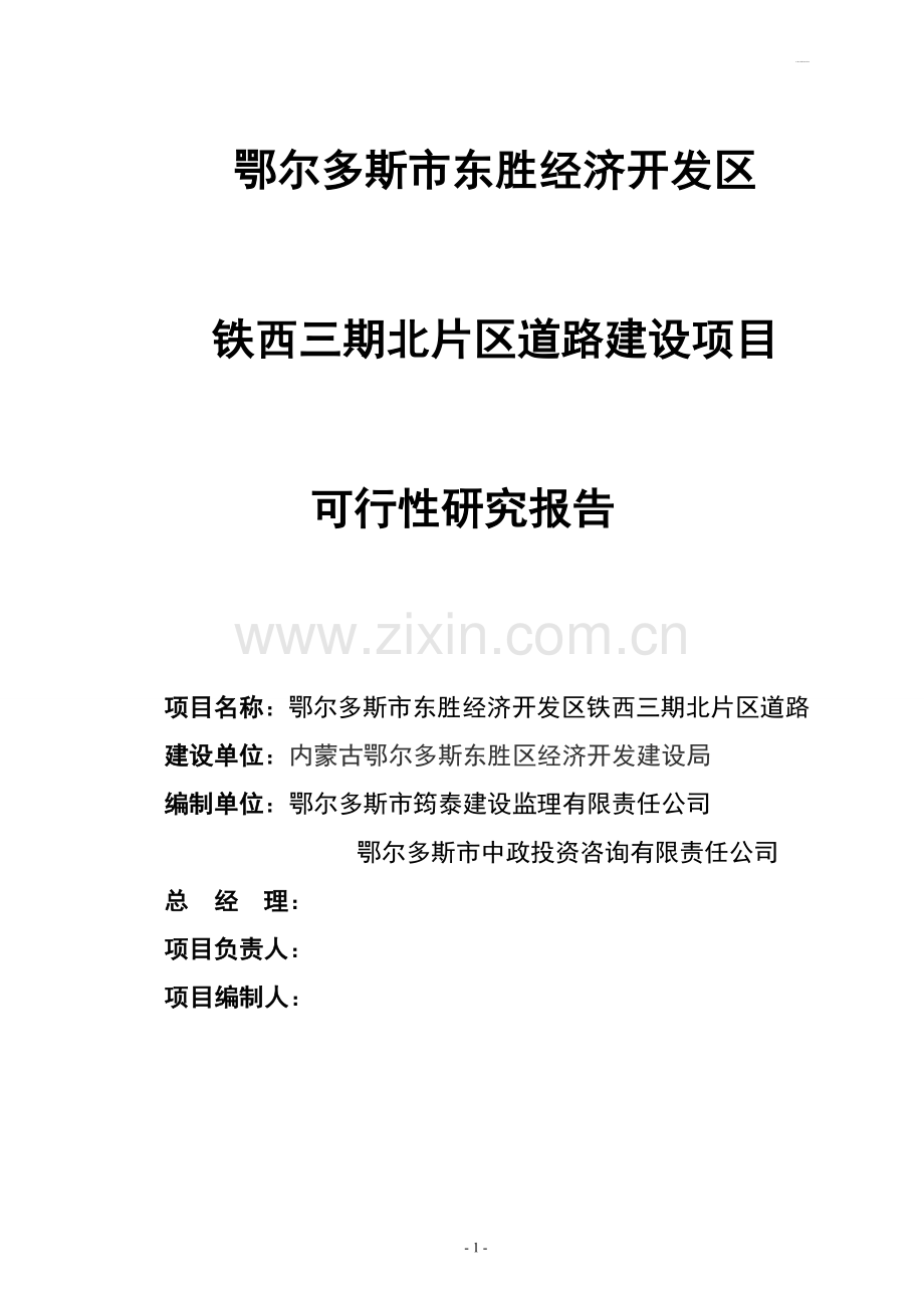 某经济开发区铁西三期北片区道路建设项目可行性研究报告.doc_第1页