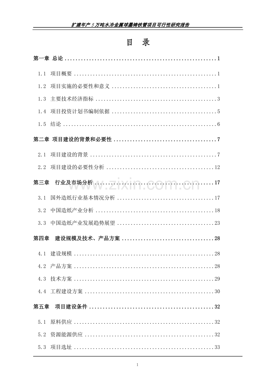 年产5万吨水冷金属球墨铸铁管项目可行性研究报告.doc_第1页