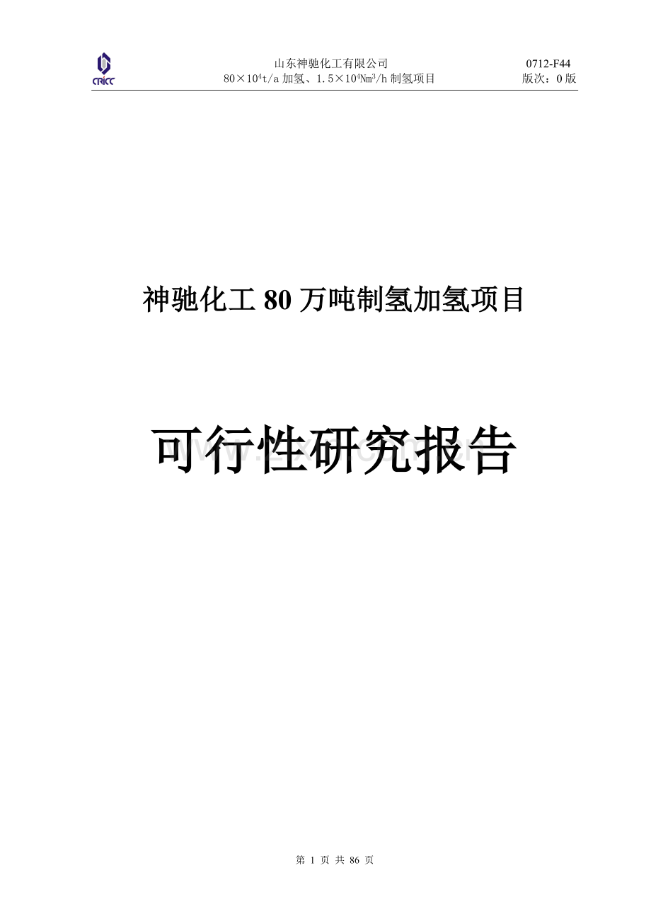 神驰化工80万吨制氢加氢可行性论证报告.doc_第1页