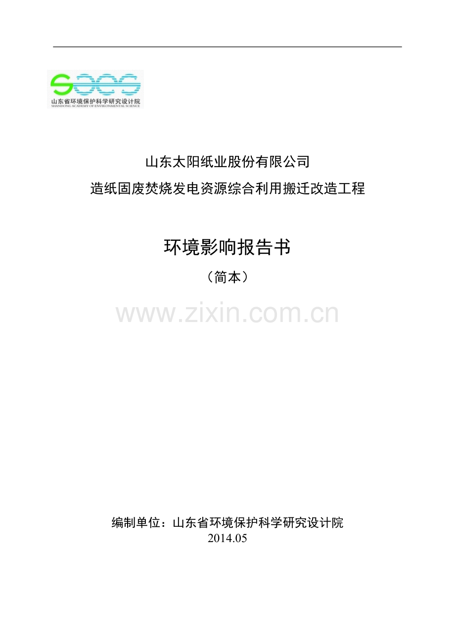 造纸固废焚烧发电资源综合利用搬迁改造工程立项环境影响评估报告书.doc_第1页