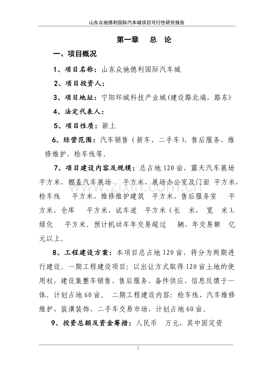 山东众驰德利国际汽车城项目可行性研究报告.doc_第1页