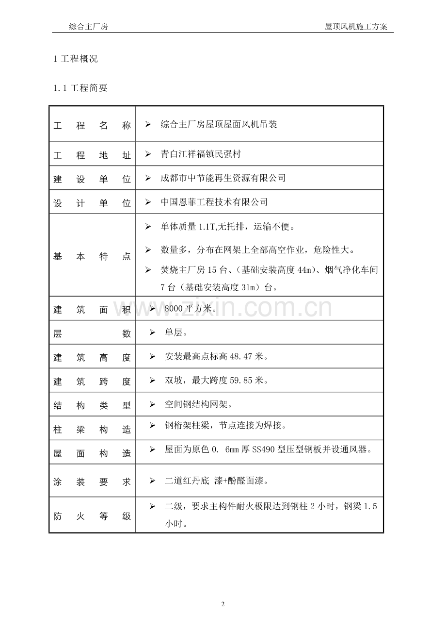 成都祥福生活垃圾焚烧发电项目屋面风机吊装施工方案(屋顶风机)(终).doc_第2页