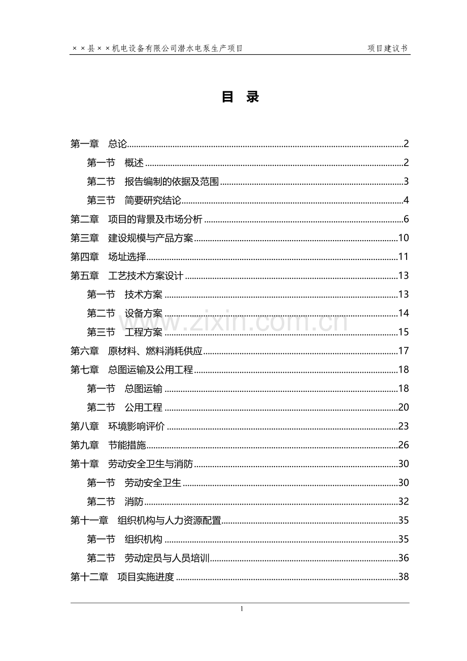 潜水电泵生产项目可行性研究报告(项目建议书).doc_第1页