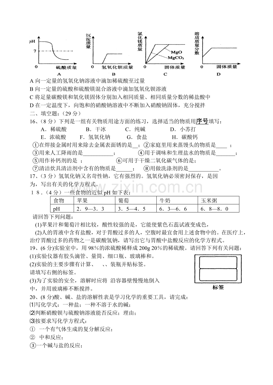 初三化学酸碱盐测试题.doc_第2页