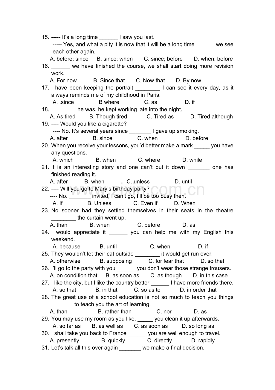 状语从句高考专项训练(附答案).doc_第2页