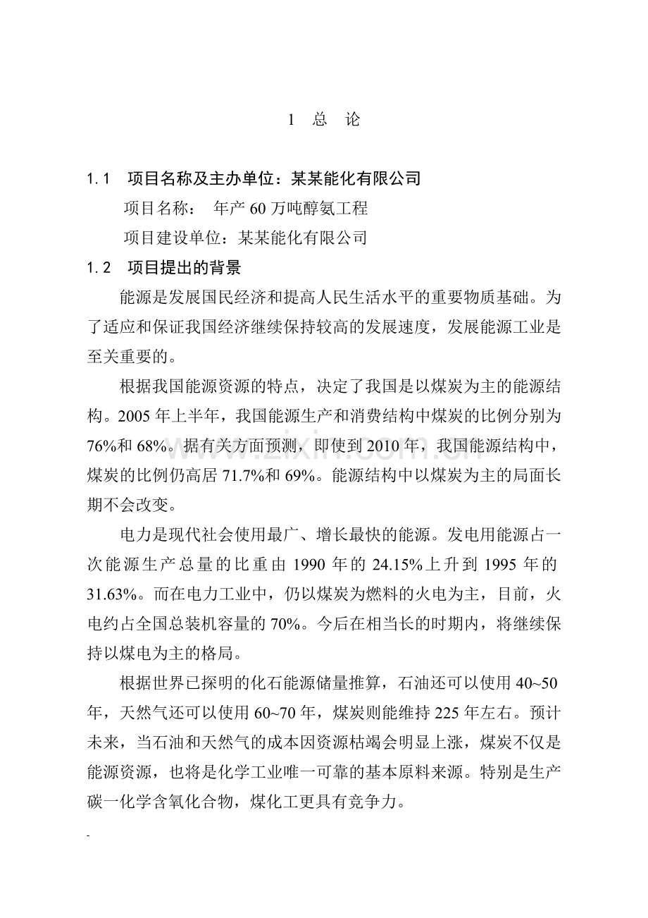 年产60万吨醇氨工程项目可行性研究报告.doc_第3页