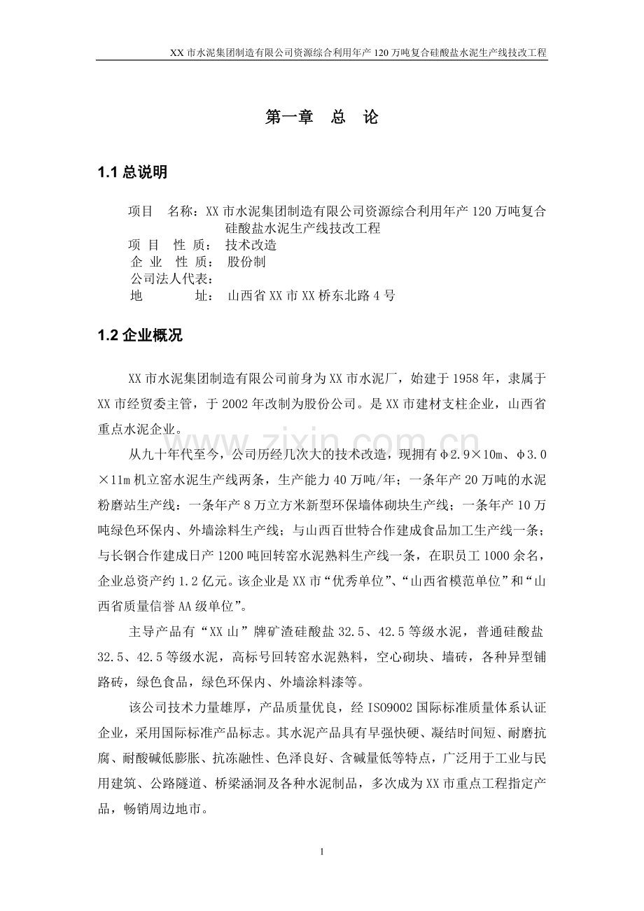 综合利用年产120万吨复合硅酸盐水泥生产线可行性分析报告.doc_第1页