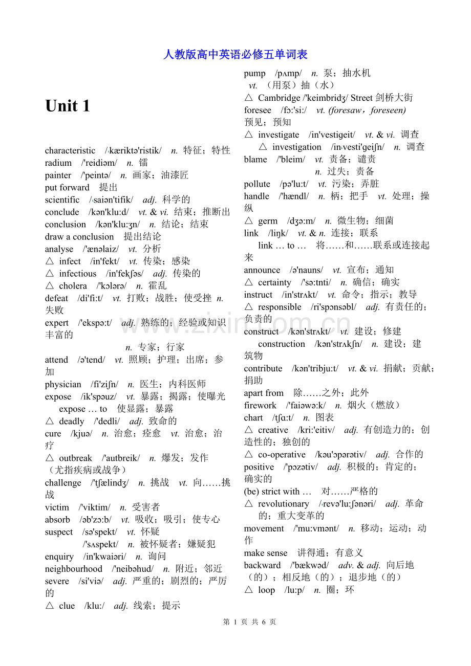 人教版高中英语必修五单词表.doc_第1页