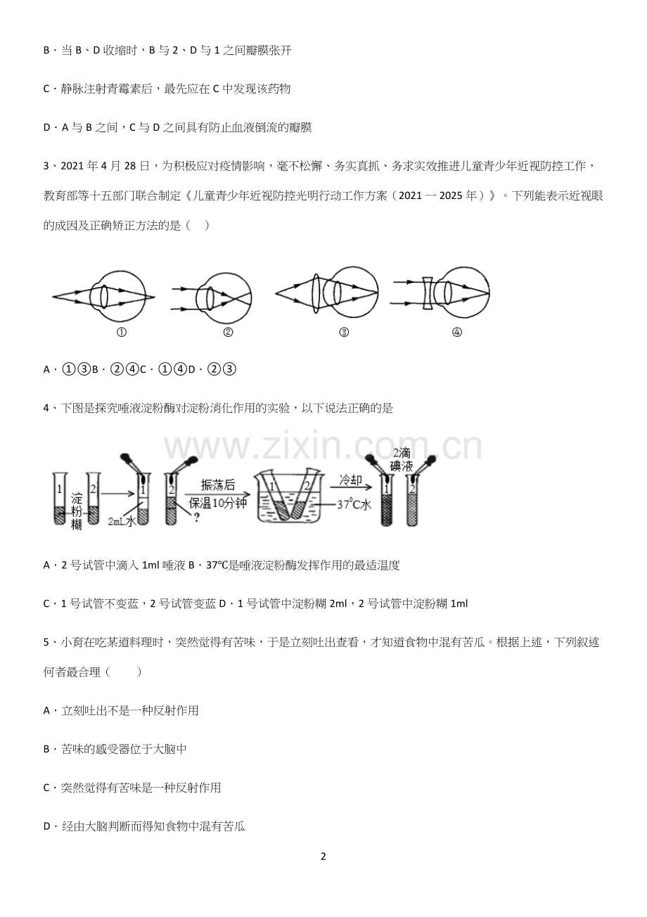 通用版初中生物七年级下册第四单元生物圈中的人必考知识点归纳.docx_第2页