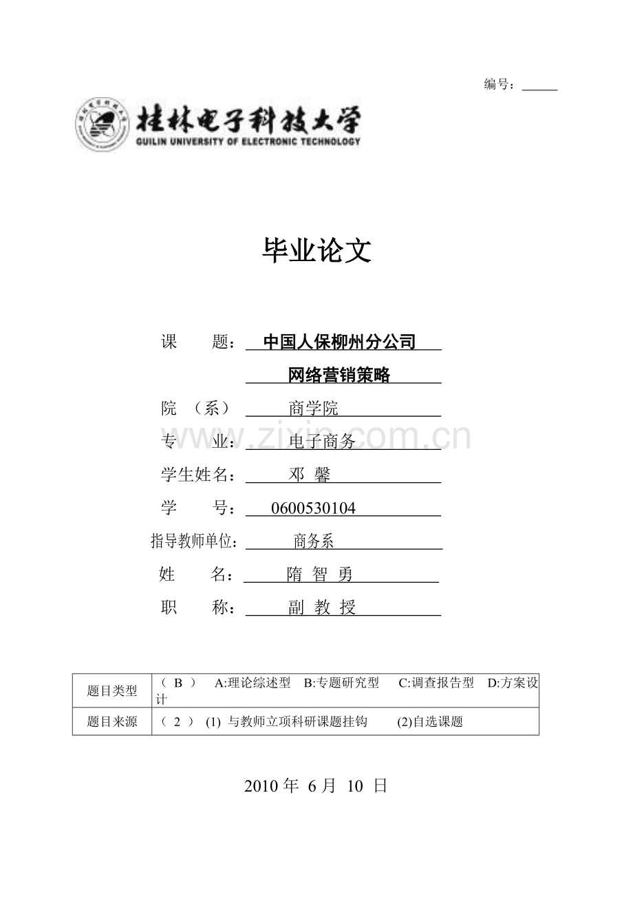 中国人保柳州分公司网络营销策略本科论文.doc_第1页