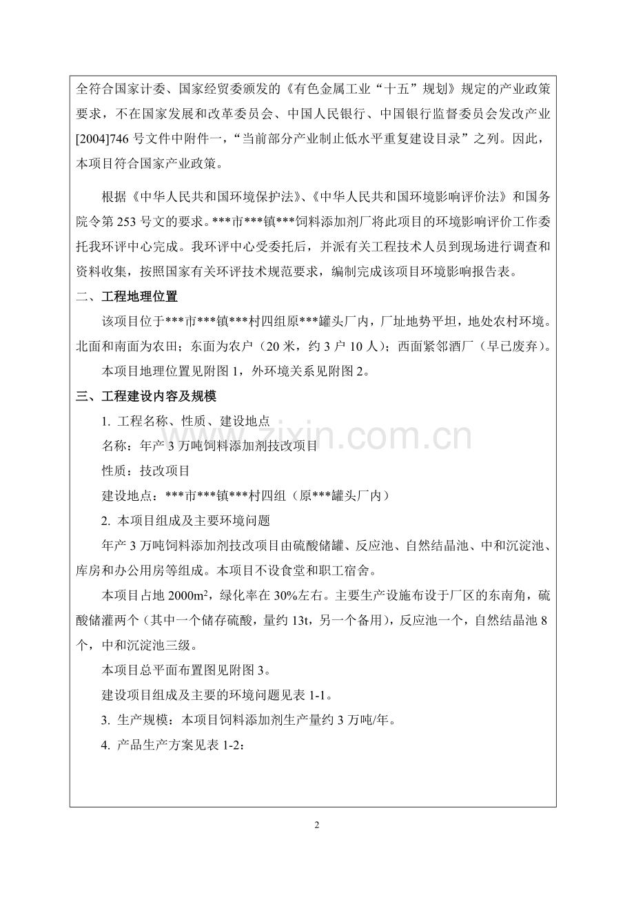 年产3万吨饲料添加剂技改项目环境影响分析报告书表.doc_第2页