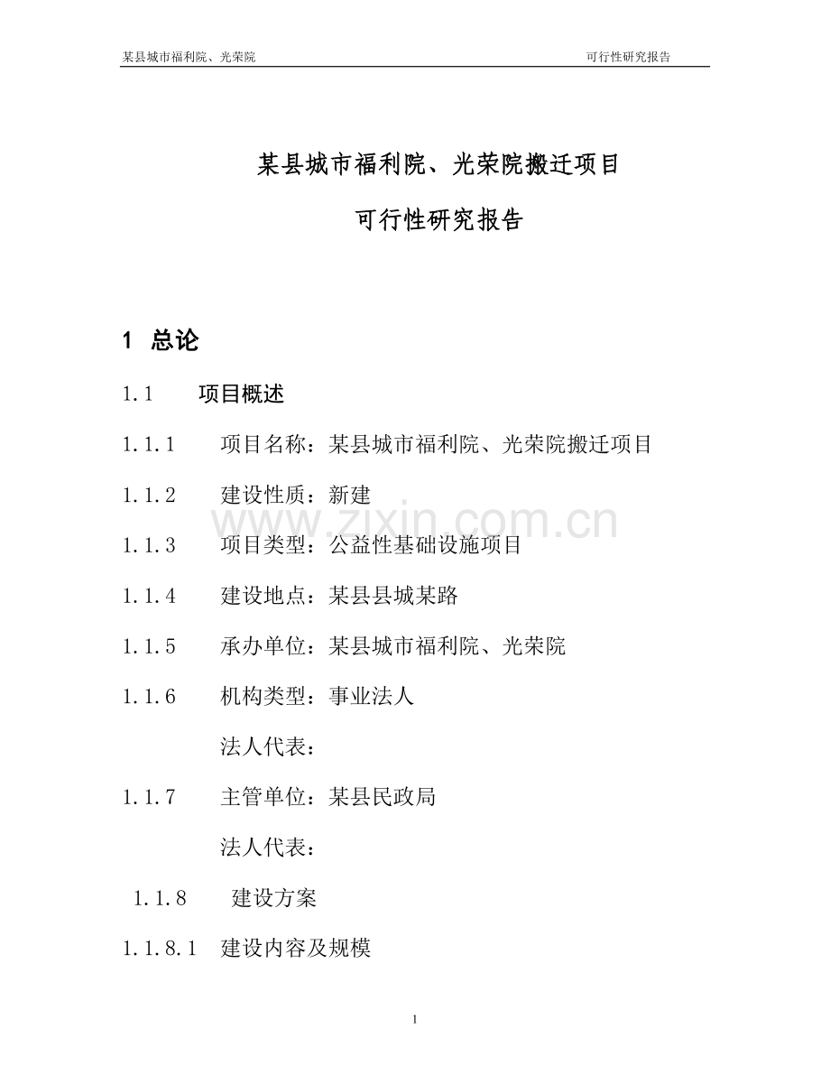 县城市福利院、光荣院搬迁可研报告.doc_第1页