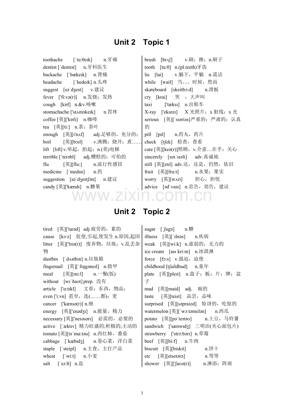 仁爱版英语八年级上册单词表(带音标可直接打印)一.doc_第3页