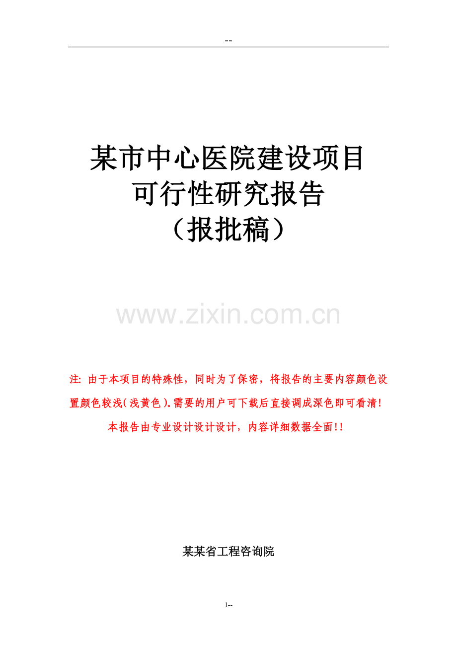 某市中心医院建设项目可行性研究报告书(优秀甲级资质报批稿106页).doc_第1页