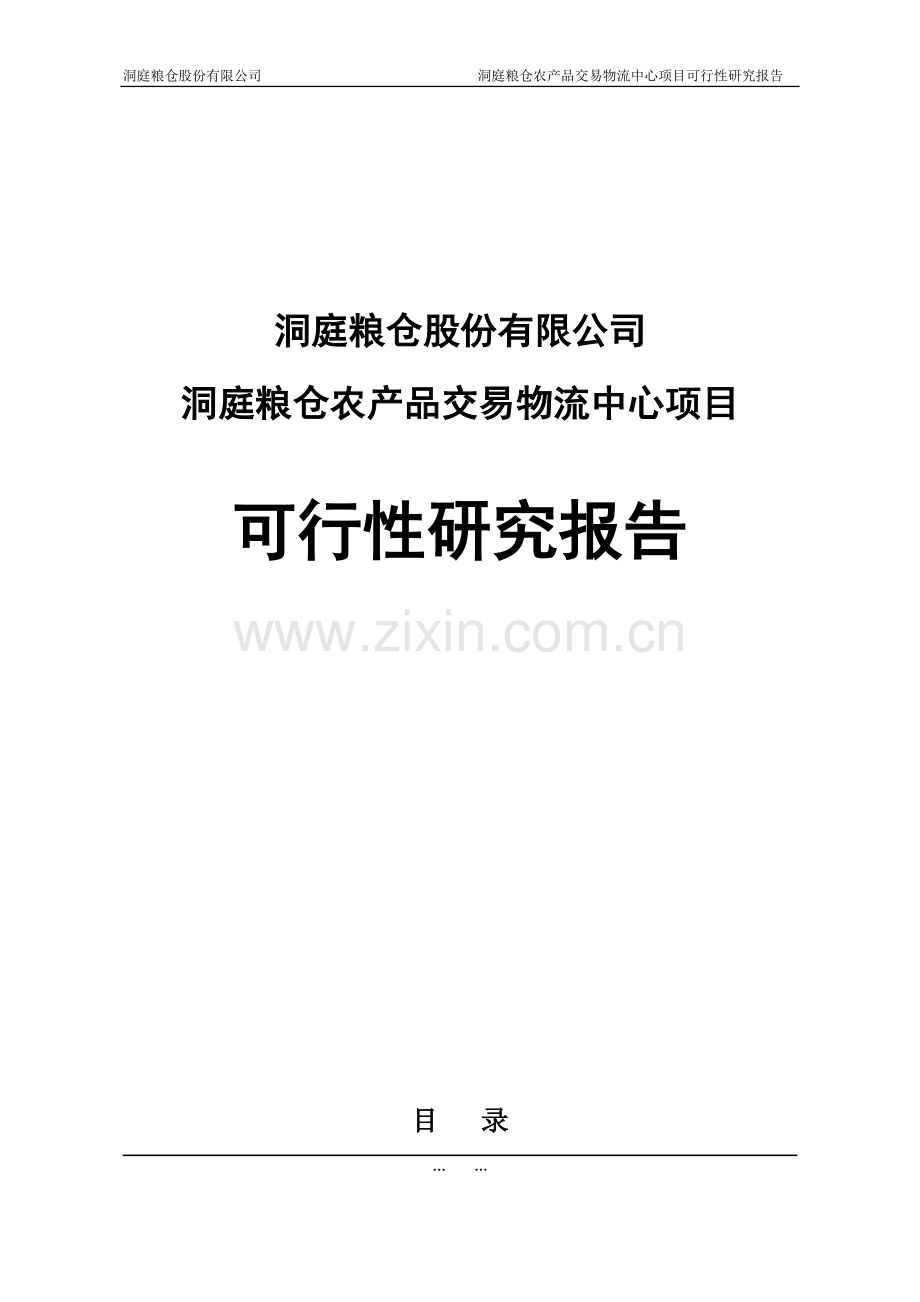 洞庭粮仓农产品交易物流中心项目建设投资可行性研究报告.doc_第1页