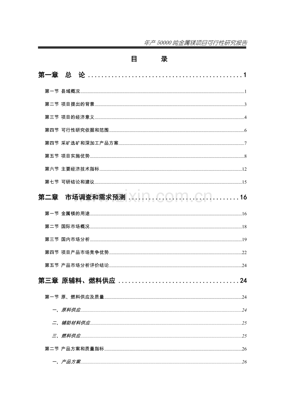 年产50000吨金属镁可行性策划书.doc_第1页