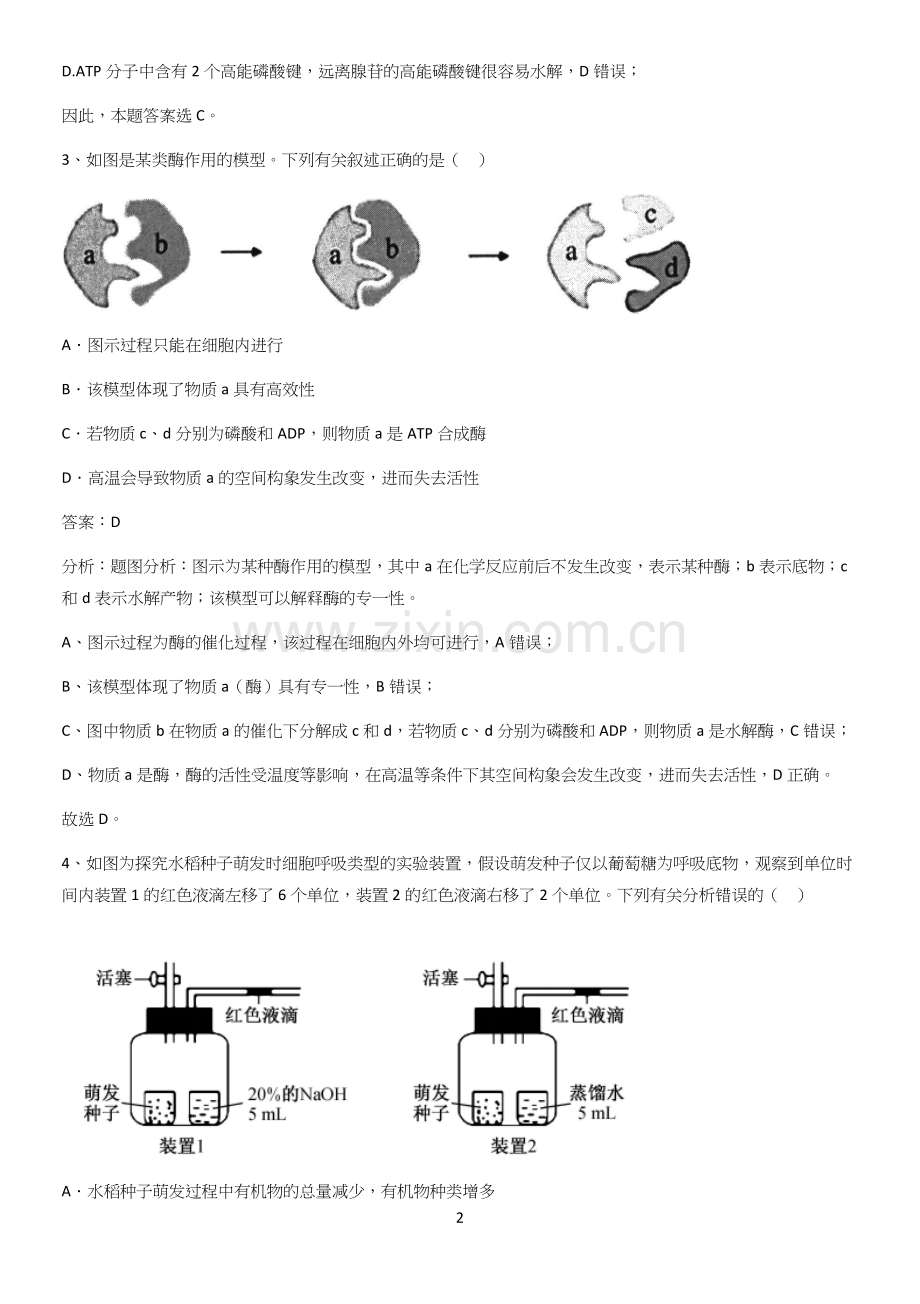 四川省部分中学2023高中生物第5章细胞的能量供应和利用经典大题例题.docx_第2页