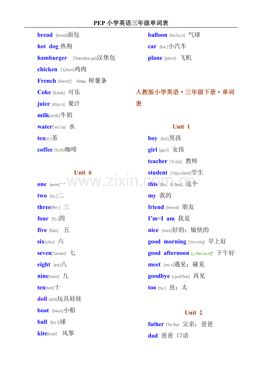 小学英语PEP三年级下册生字单词(带音标)[1].doc_第2页