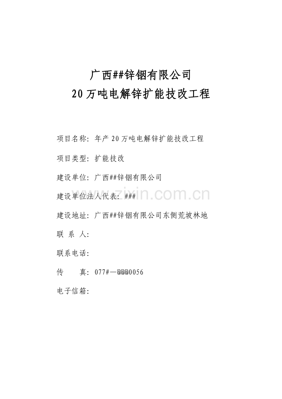 20万吨电解锌扩能技改工程项目可行性研究报告修改.doc_第1页