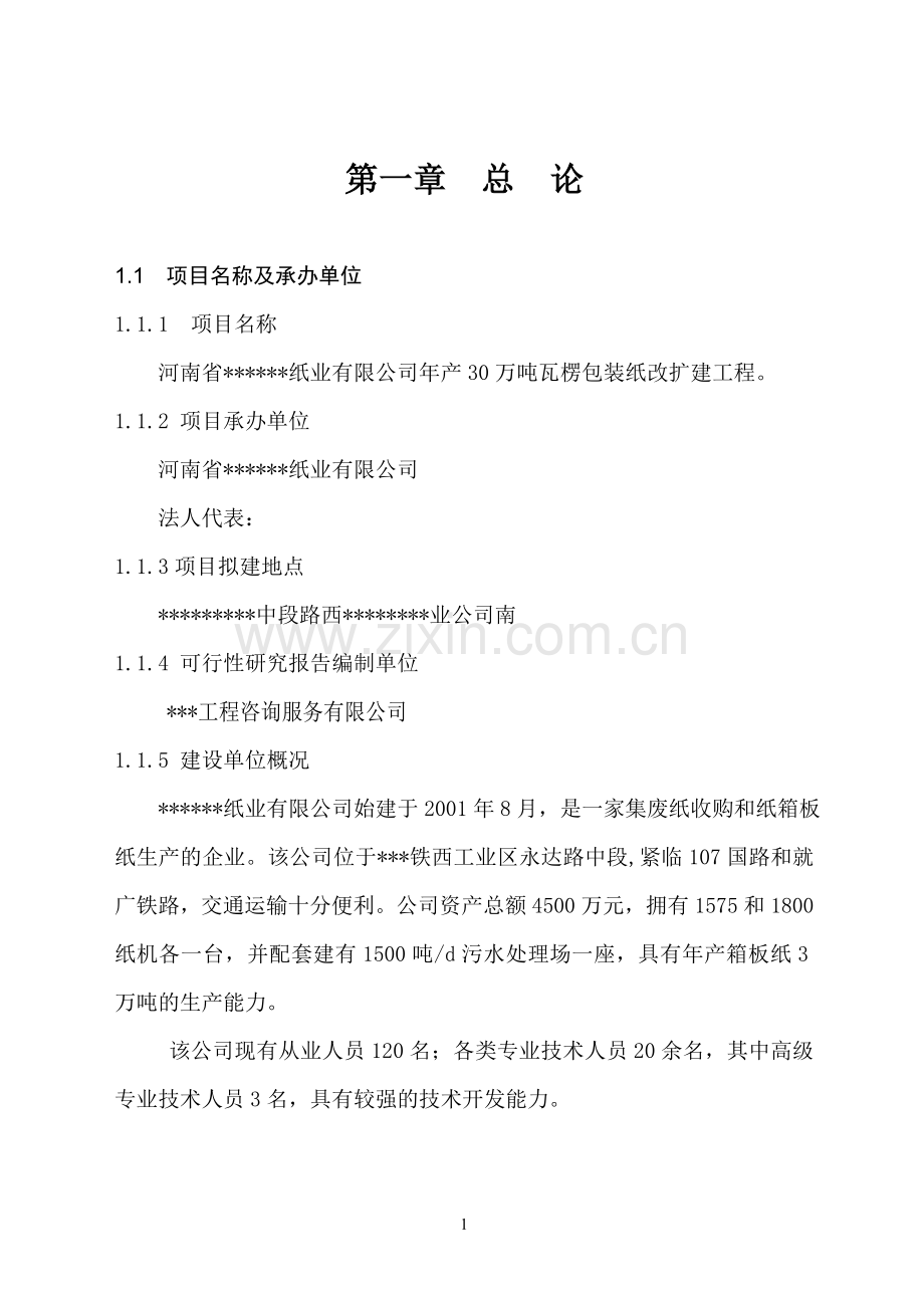 30万吨瓦楞包装纸改扩建项目可行性论证报告.doc_第1页