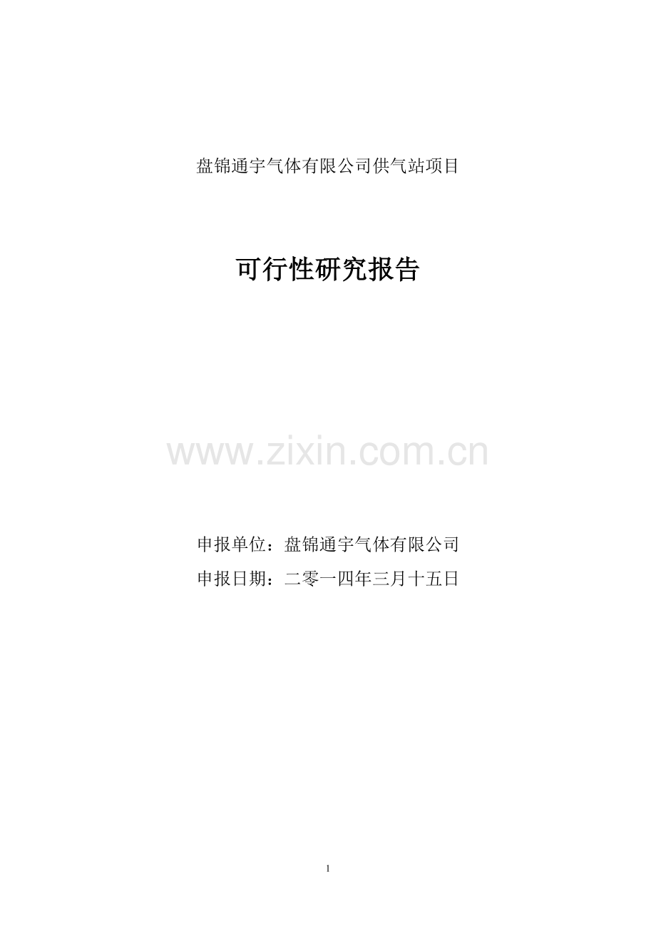 盘锦通宇气体有限公司供气站项目建设投资可行性研究报告.doc_第1页