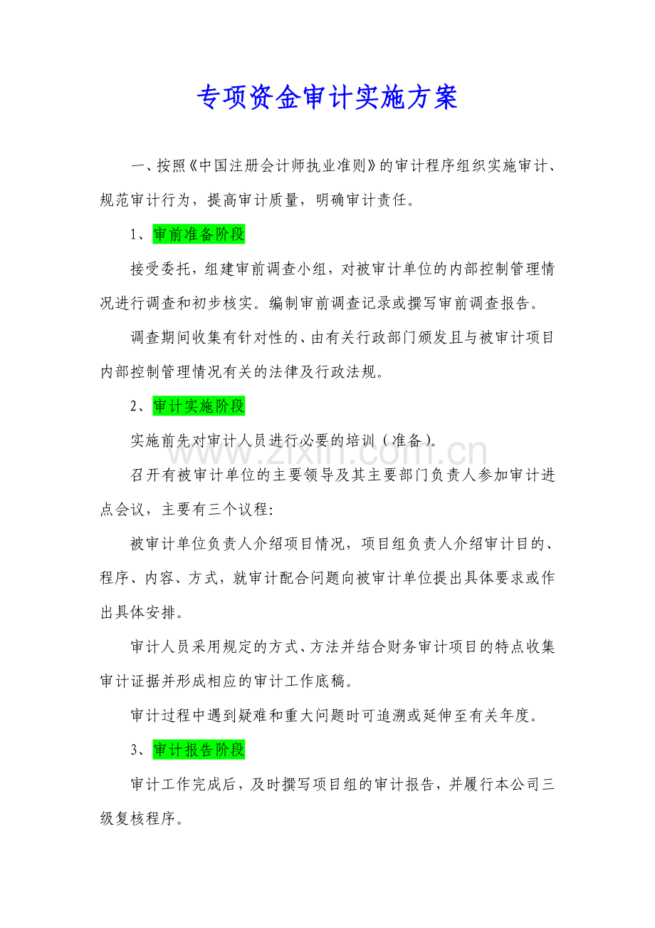 专项资金审计实施方案.doc_第1页