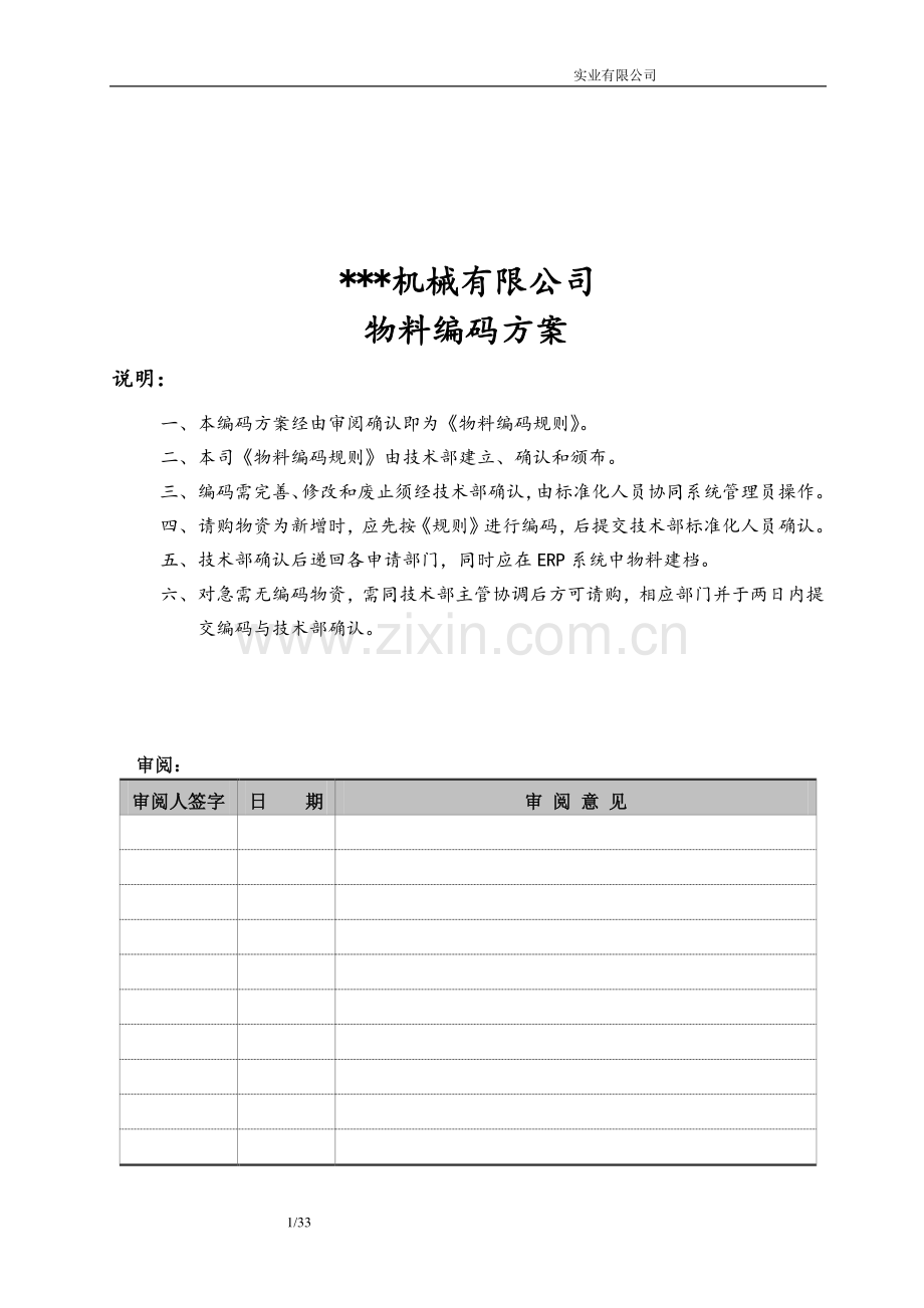 机械有限公司物料编码方案.doc_第1页