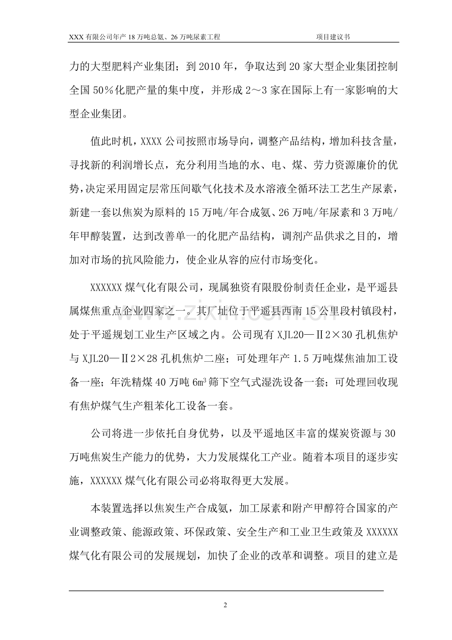 18万吨合成氨项目建设投资可行性研究报告.doc_第2页