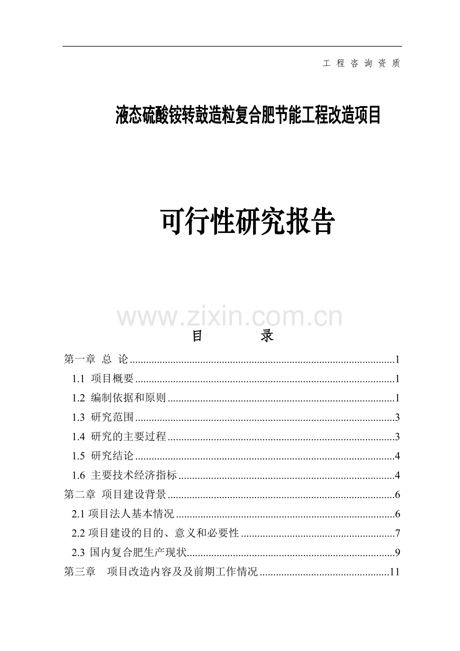 液态硫酸铵转鼓造粒复合肥节能工程改造项目可行性研究报告.doc_第1页