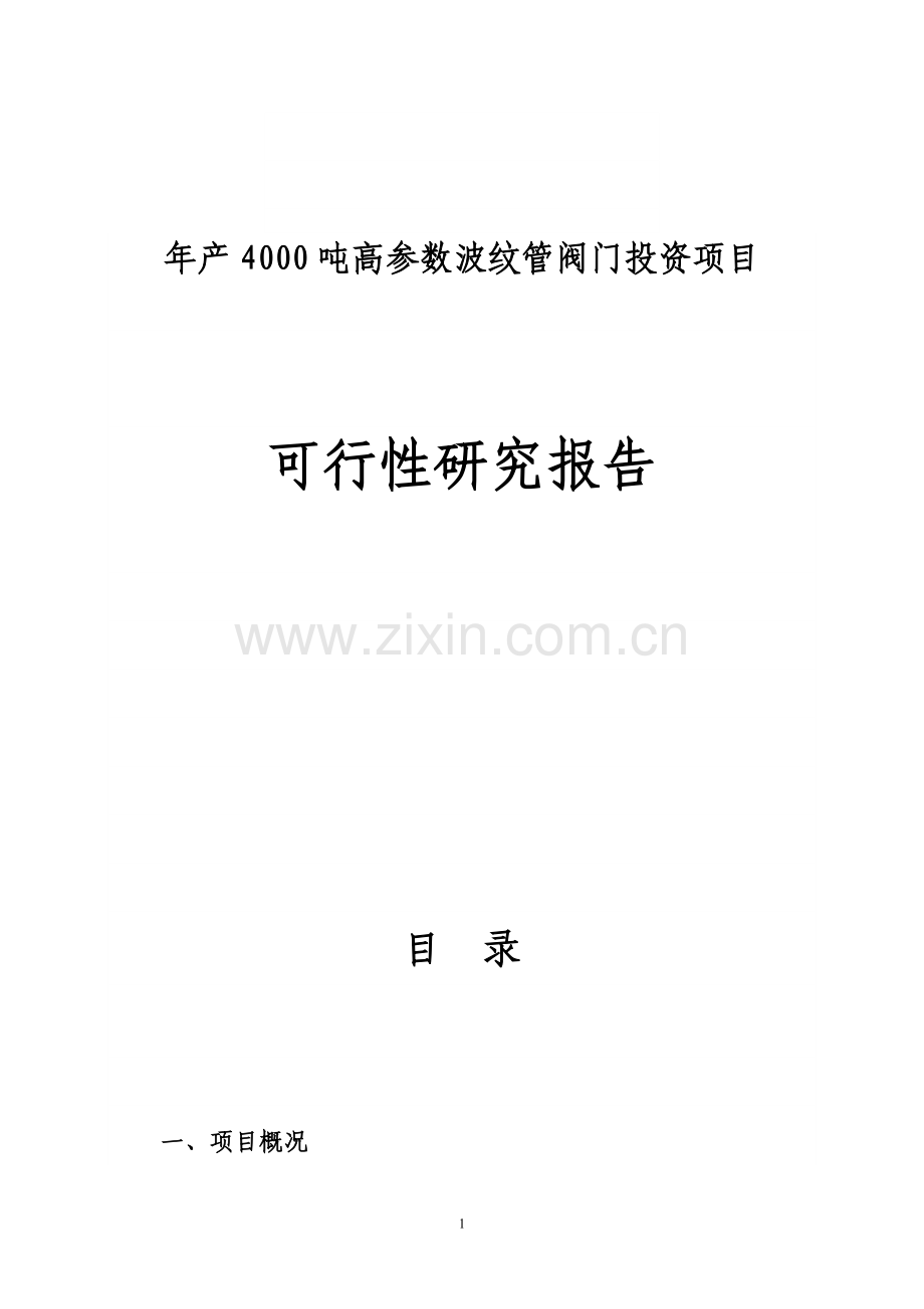 年产4000吨高参数波纹管阀门可行性分析报告.doc_第1页