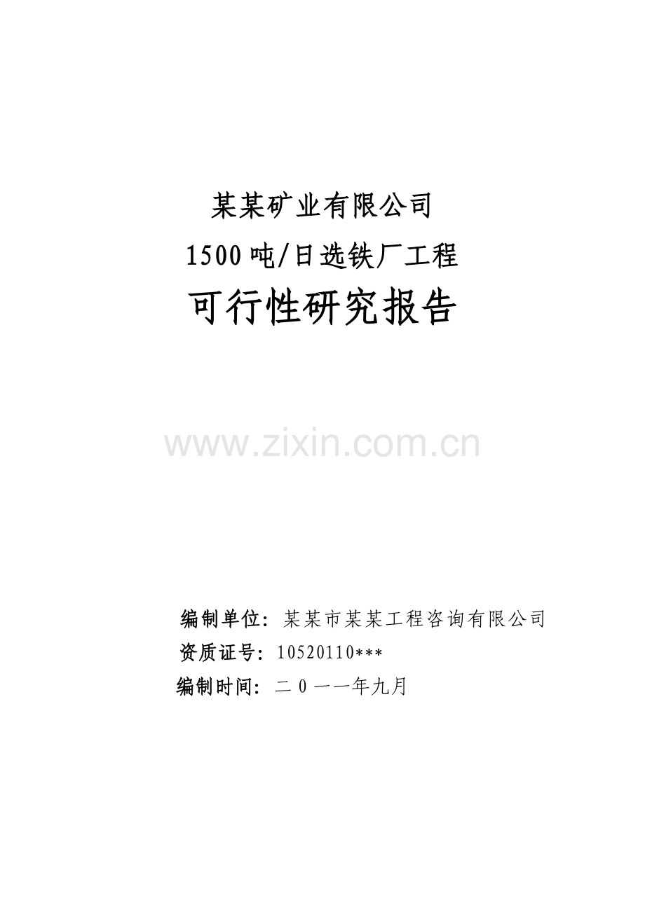 某某矿业有限公司1500吨日选铁厂工程可行性研究报告.doc_第1页