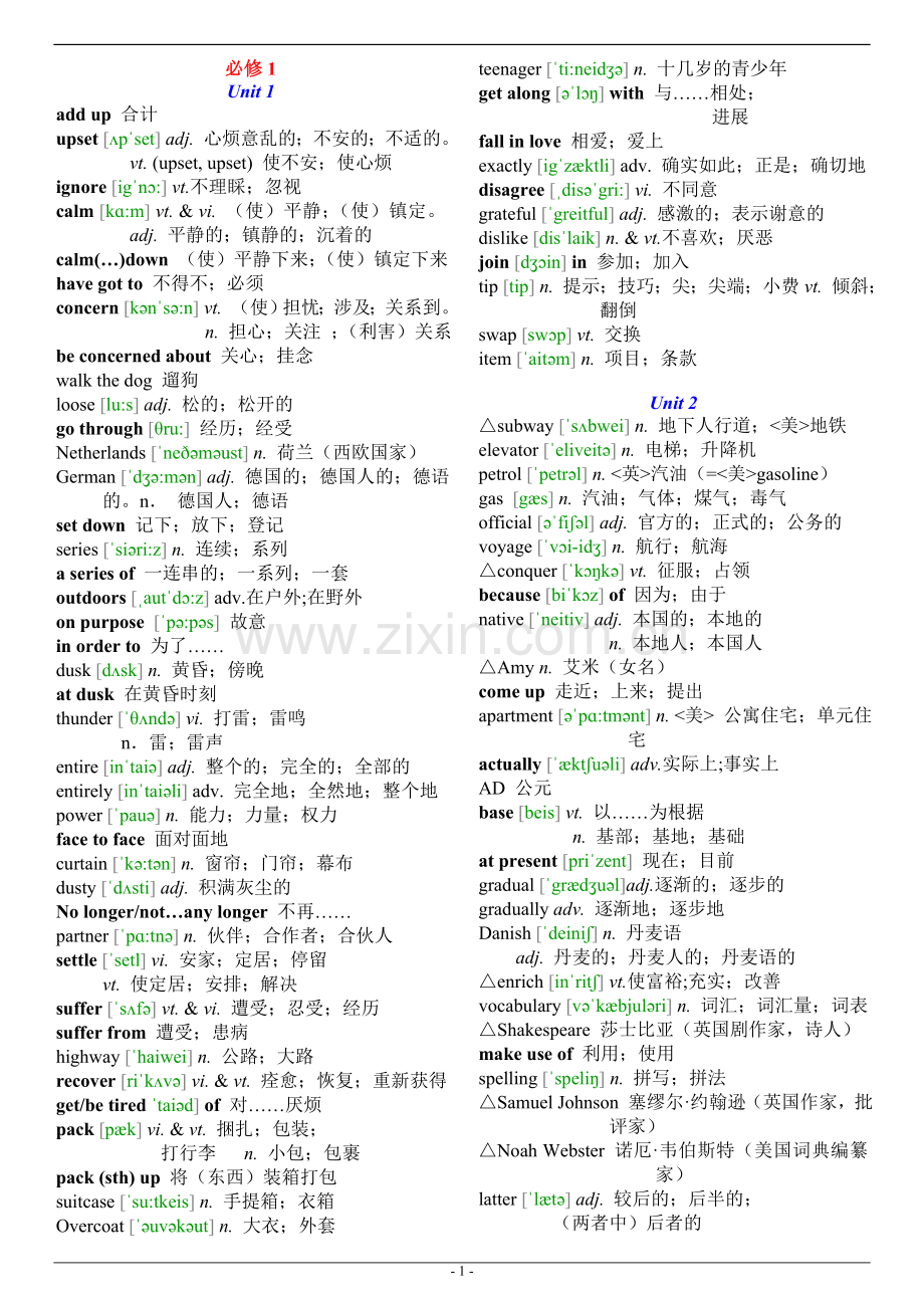 人教版高中英语单词表(含音标).doc_第1页