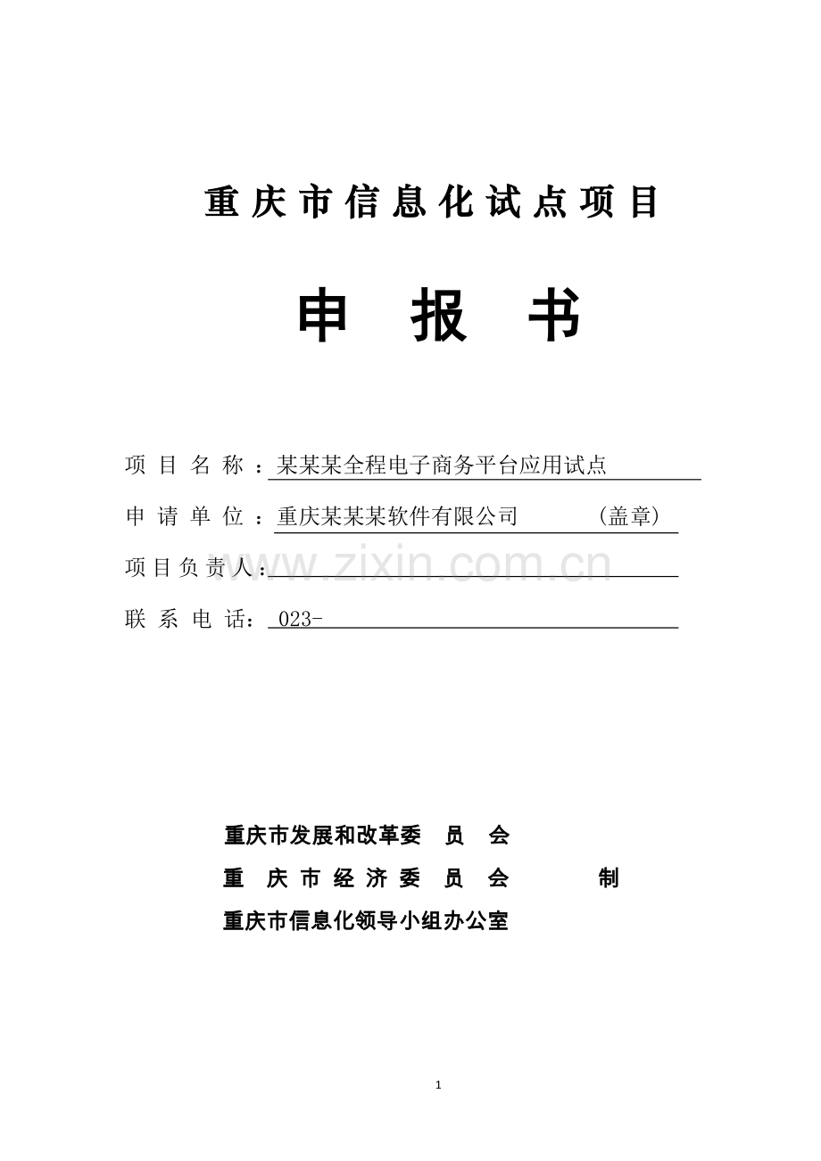 全程电子商务平台应用试点重庆市信息化试点项目可行性研究书.doc_第1页