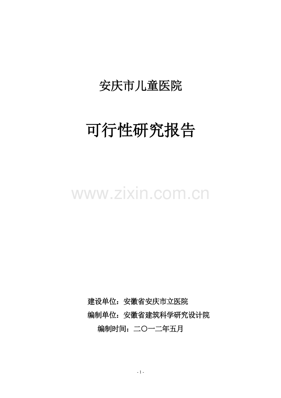 安庆市儿童医院建设项目可研报告--可研报告.doc_第1页