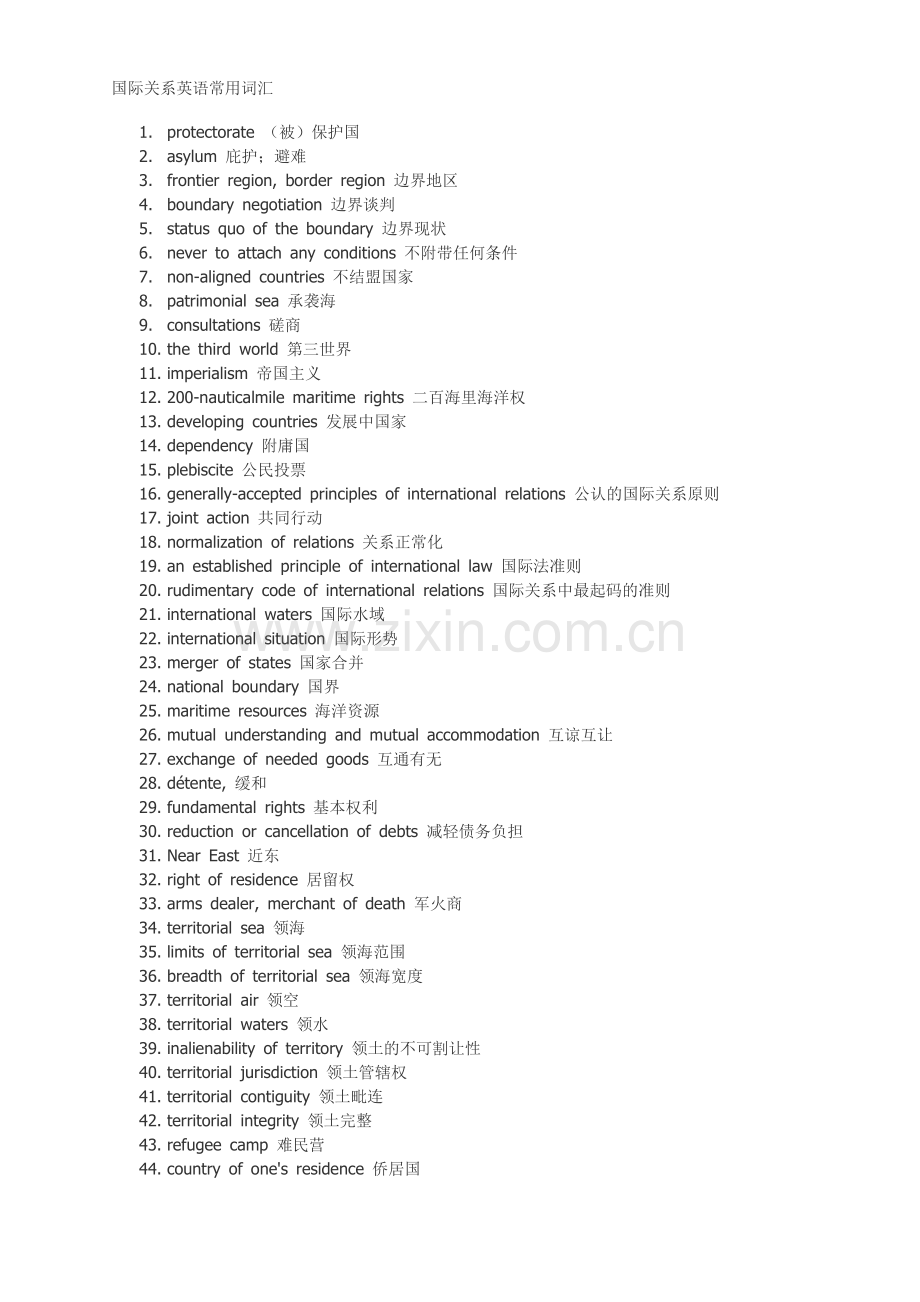 国际关系英语常用词汇.doc_第1页