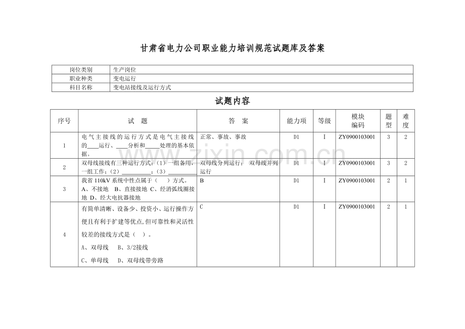 题库.试卷—--电力公司职业能力培训规范试题库全集全集.doc_第1页