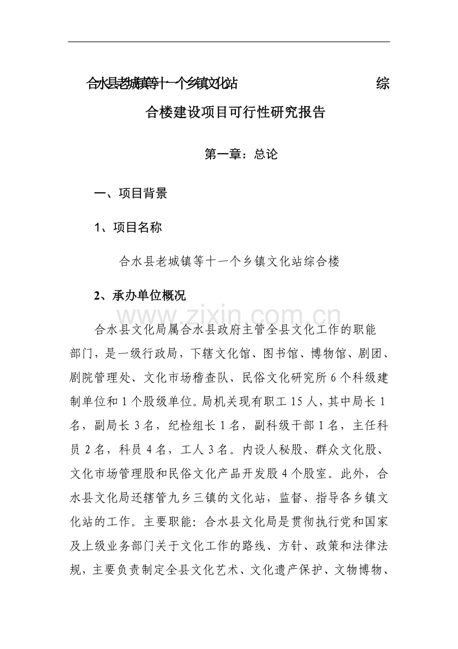 某文化站综合楼项目可行性研究报告1.doc_第1页