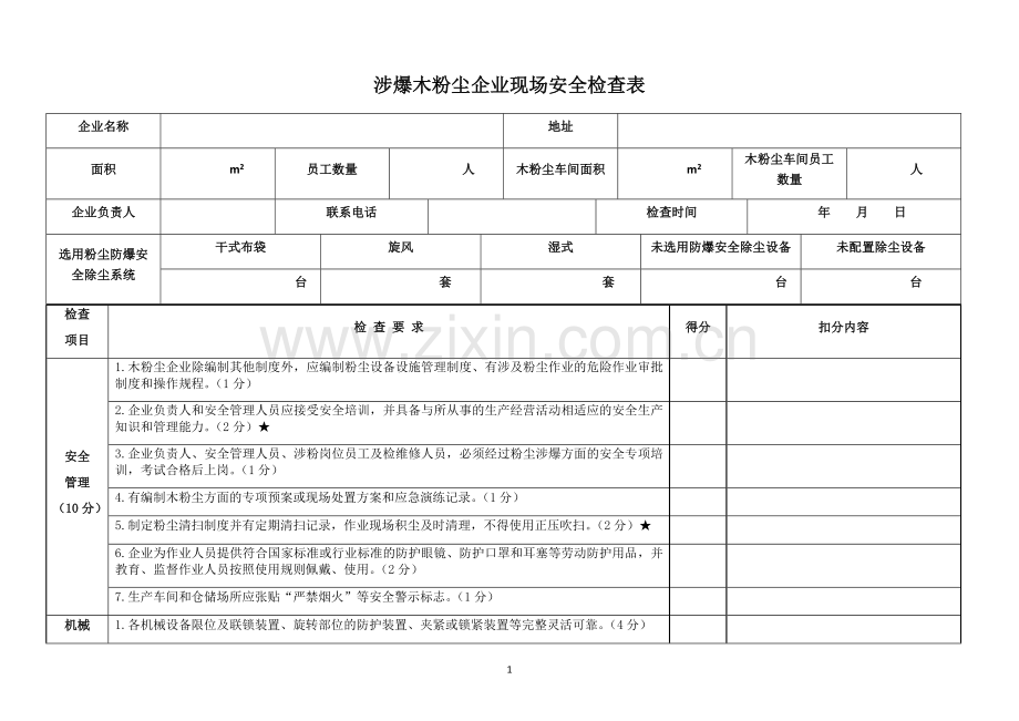 涉爆木粉尘企业现场安全检查表-除尘系统.doc_第1页