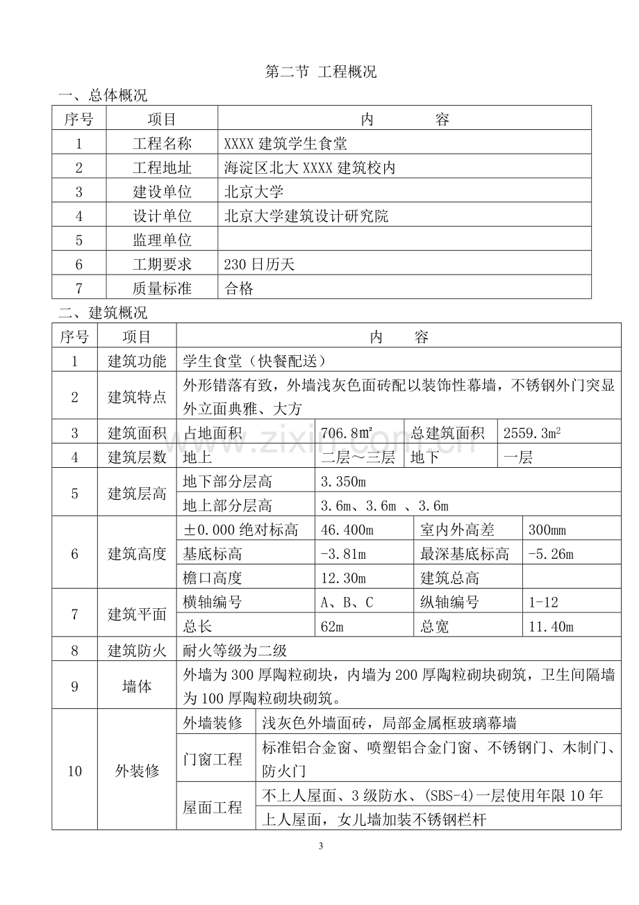 xx建筑学生食堂施工组织设计方案说明书.doc_第3页