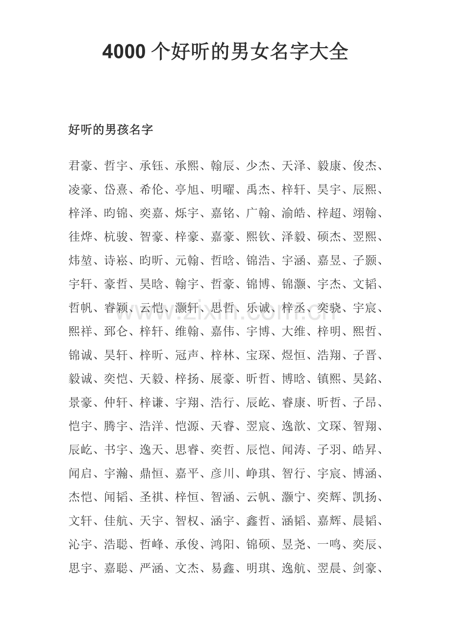 4000个好听的男女名字大全.doc_第1页