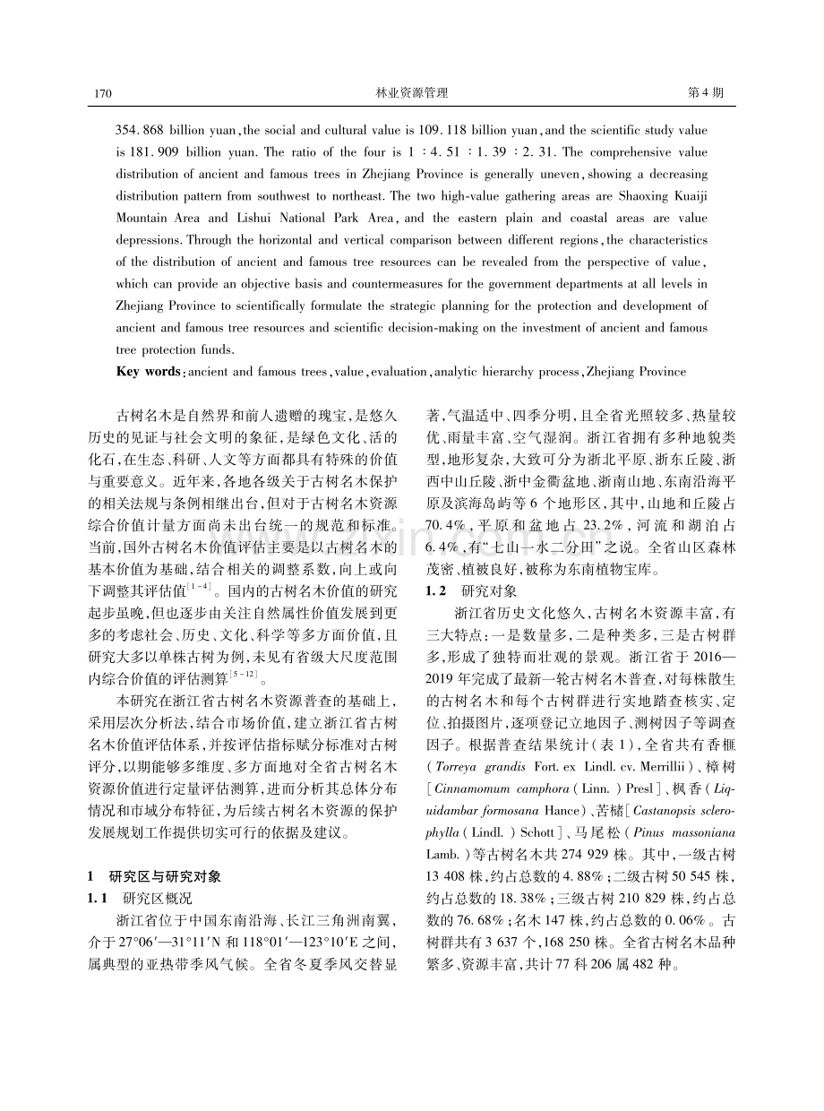 基于层次分析法的浙江省古树名木资源综合价值评估研究.pdf_第2页