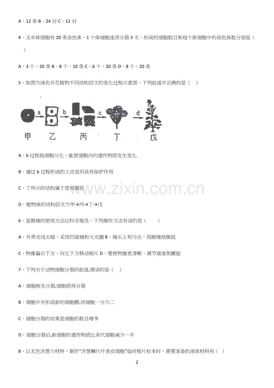 通用版初中生物七年级上册第二单元生物体的结构层次知识点总结.docx_第2页