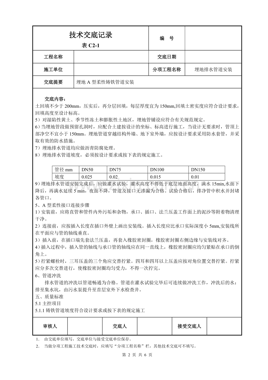 地埋A型柔性铸铁排水管道安装技术交底.doc_第2页