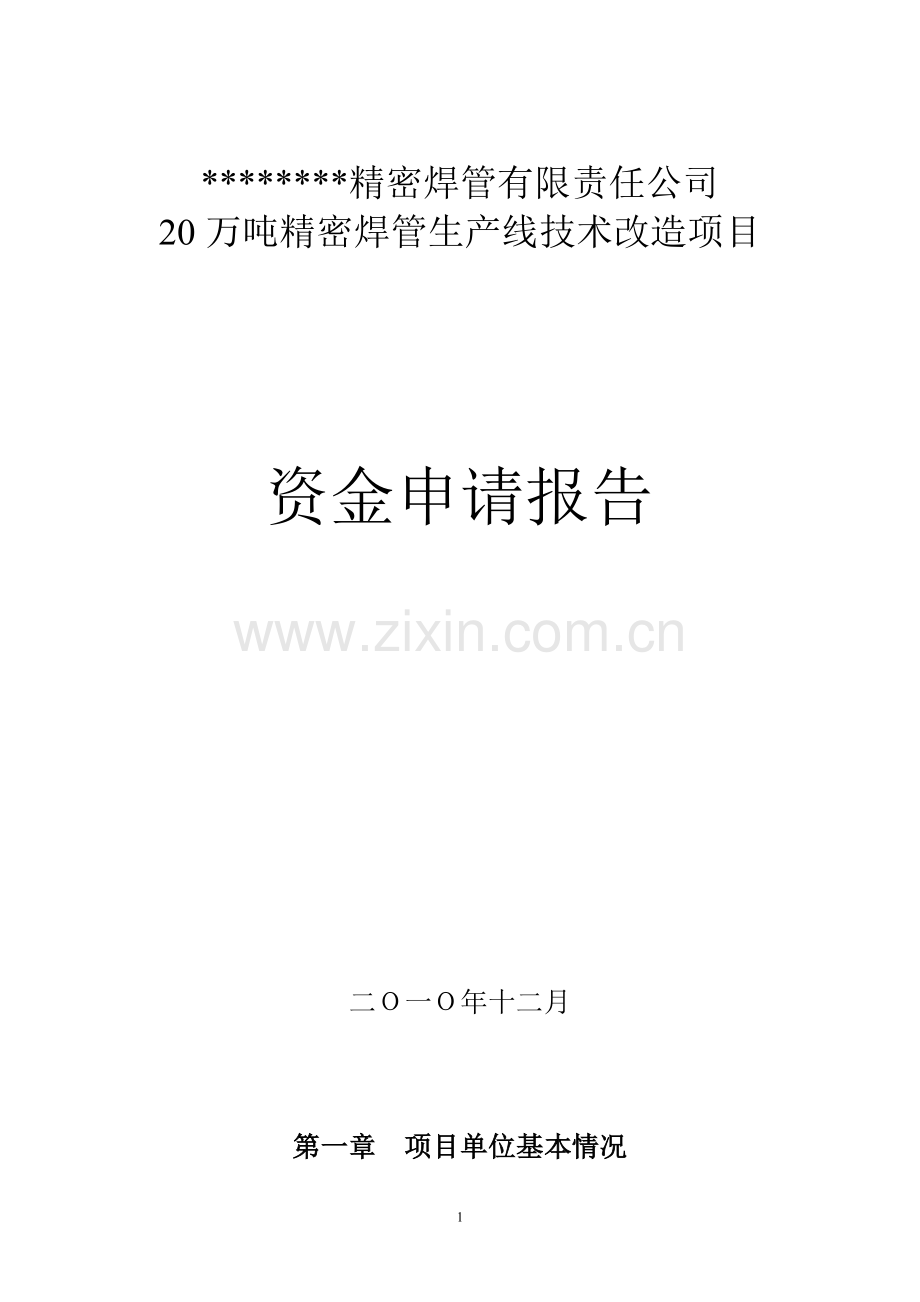 20万吨精密焊管生产线技术改造项目资金可行性研究报告.doc_第1页