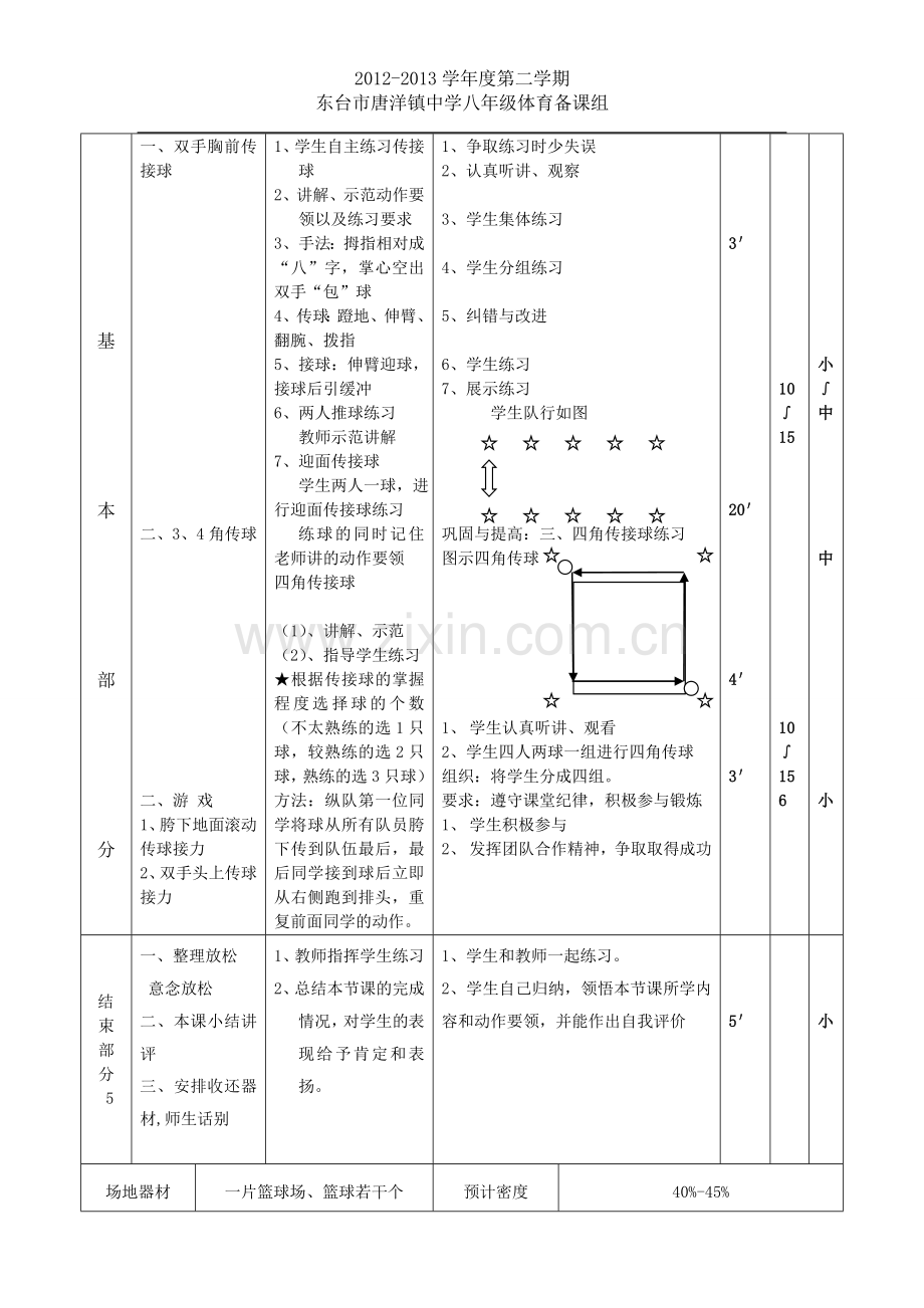 初中优秀体育篮球双手胸前传接球教案.doc_第2页