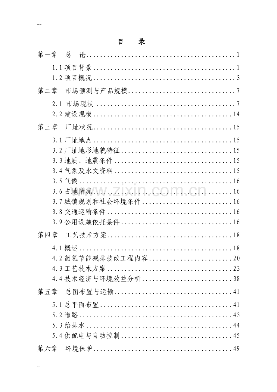 某某氮肥厂节能减排技术改造项目可行性研究报告.doc_第1页