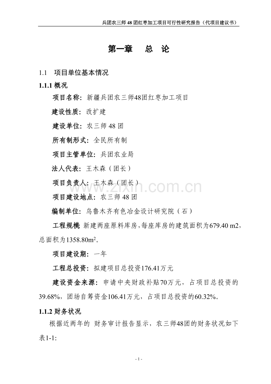 农业综合开发48团红枣加工项目可行性研究报告.doc_第1页